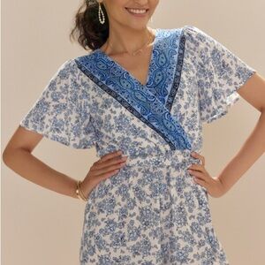 Molly Border Print Front Tie Romper